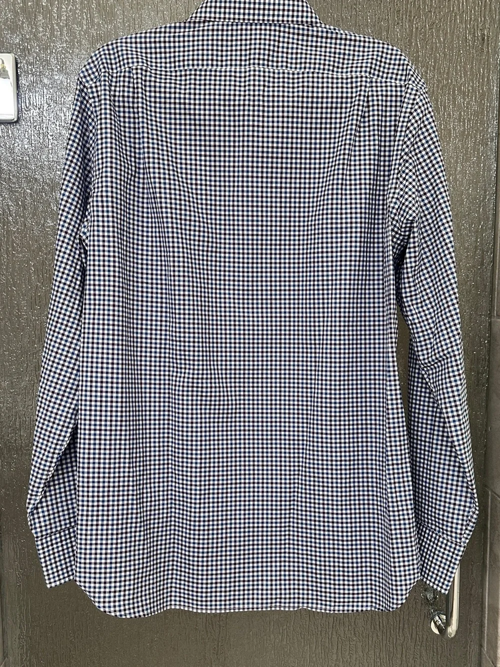 J. Crew Men's Navy Burgundy  and White Gingham Button-Down Shirt Large